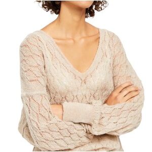 Free people beige crochet knit oversized sweater